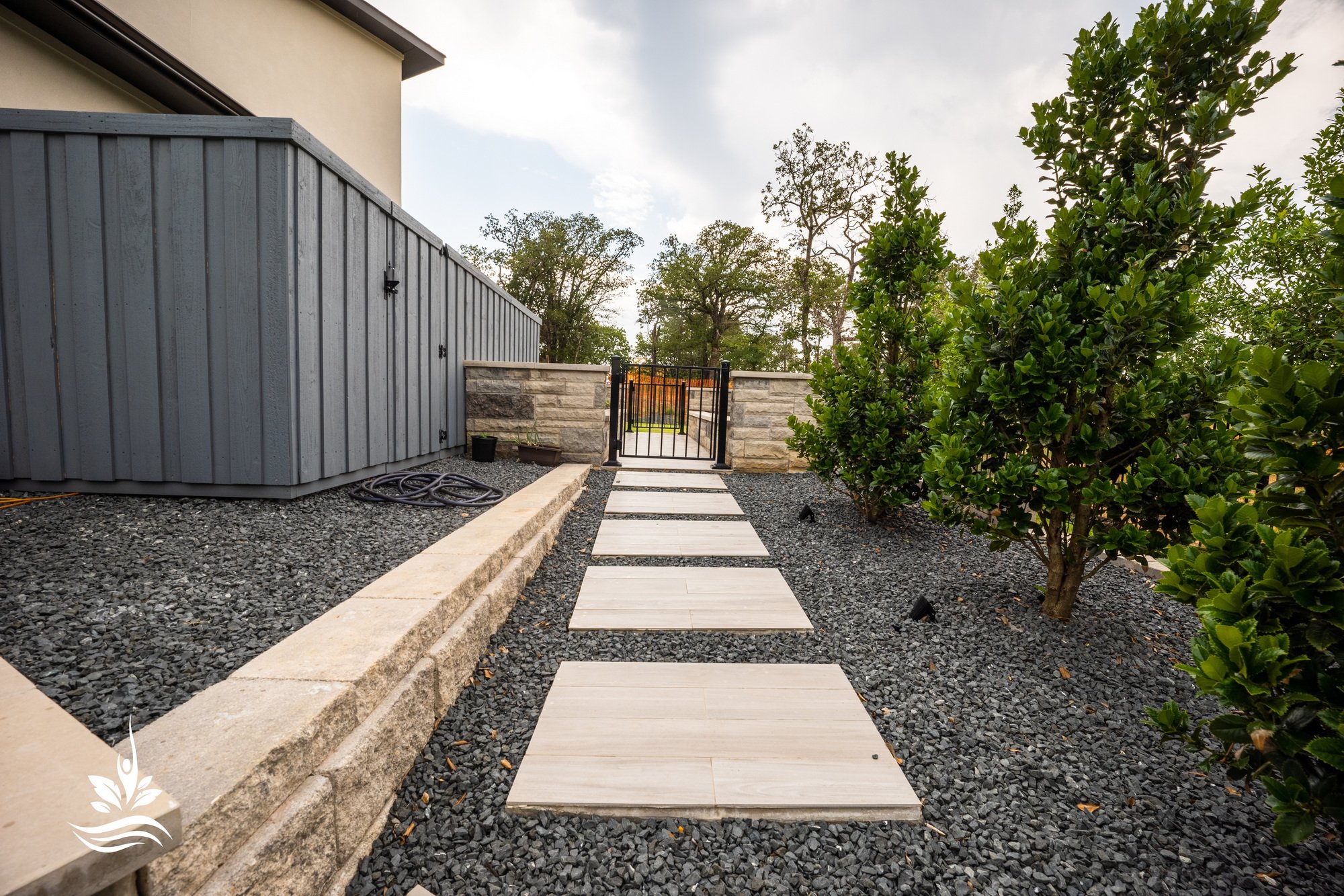 Backyard outdoor stone walkway